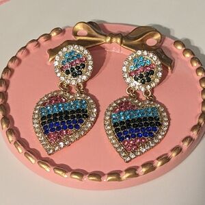 Colorful Rhinestone Heart Dangle Earrings